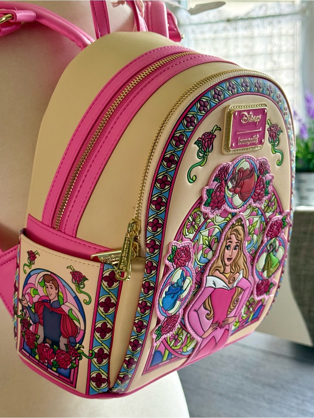 Loungefly Pink and Cream Aurora Stained-Glass Mini Backpack - Picture 3 of 15